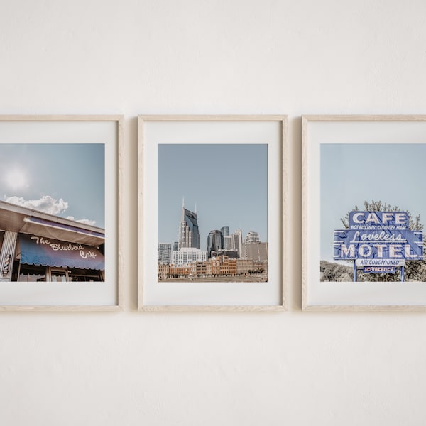 Nashville Wall Art Prints or Canvas Set for Gallery Wall. Music City Photography of Downtown Nashville, Bluebird Cafe, & Loveless Cafe Signs