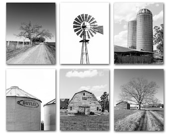 Industrial Farmhouse Photography Prints, Barn Pictures, Barn Print, Silos, Windmill, Framed Farmhouse Prints, Farmhouse Canvas Set