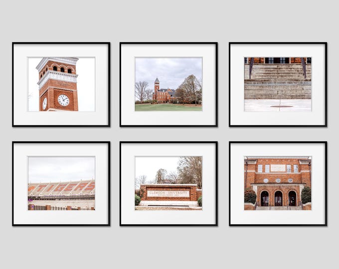 Clemson Wall Art Print or Canvas Set of 6. Clemson Photography Wall Art Decor. Clemson South Carolina Art Graduation Gift; Discounted Set.