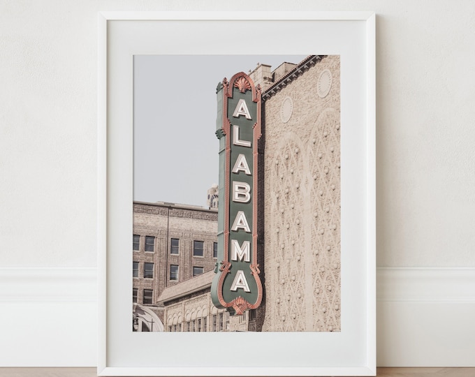 Alabama Sign Wall Art Print or Canvas. Birmingham Alabama Photography Print of the Theatre Art. Wall Decor Art for Loft or Industrial Decor.