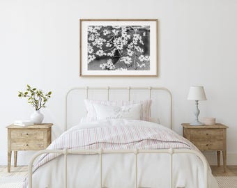 Dogwood Floral Wall Art Print or Canvas. Neutral Wall Art Home Decor. Black & White Floral Nature Wall Art. Dogwood Tree Blooms Rustic Art.