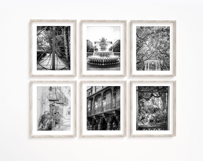 Charleston Wall Art Decor Print or Canvas Set. Black & White Charleston Photography Print Set. Gardens, Gates and Architecture Art Prints.