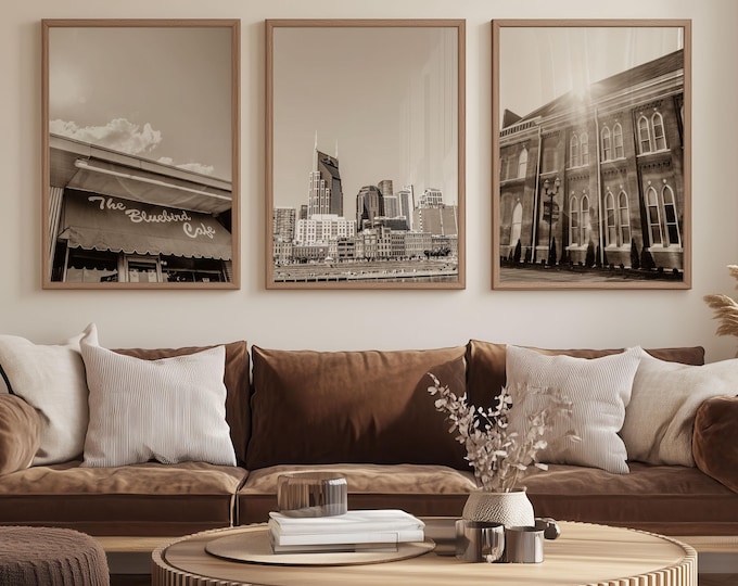 Nashville Wall Art Prints or Canvas Set for Gallery Wall. Music City Photography Featuring Downtown Nashville, Bluebird Cafe, & The Ryman.
