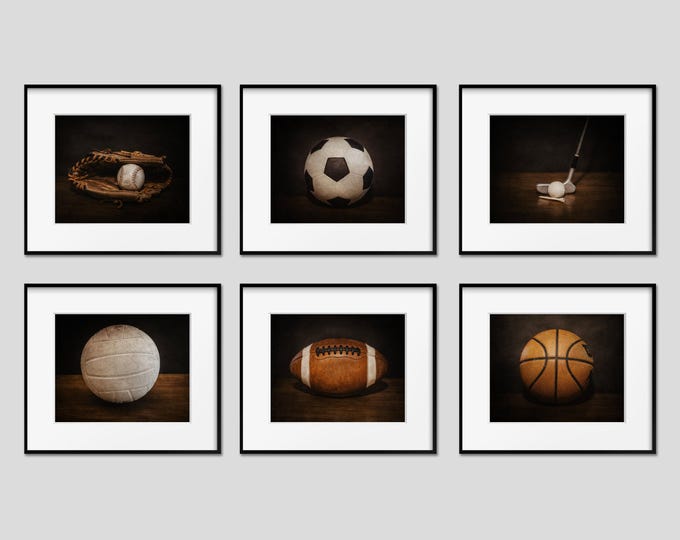 Sports Wall Art Print or Canvas Set. Vintage Sports Photography Decor for Wall Art Gallery in Boys Room. Rustic Football Baseball Soccer Art