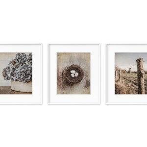 Beige Country Wall Art Decor, Set of 3, Blue Gray Farm Photography Prints, Rustic Home Decor, Canvas, Wood and Metal Prints Available image 2