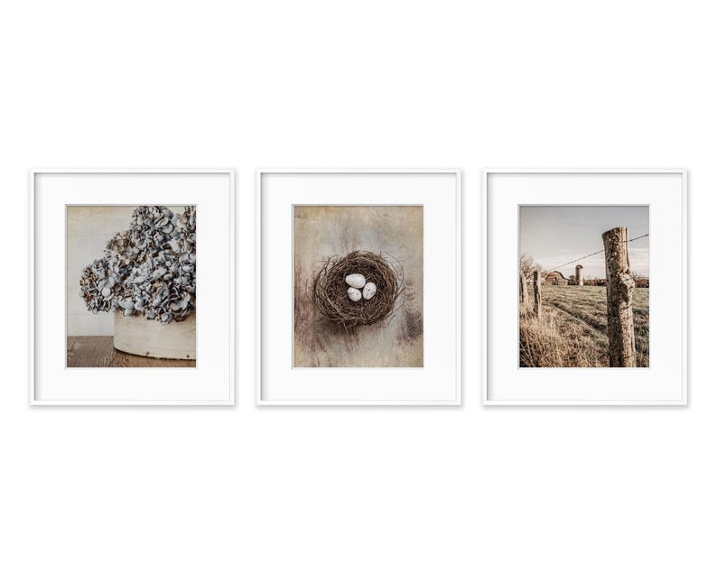 Beige Country Wall Art Decor, Set of 3, Blue Gray Farm Photography Prints, Rustic Home Decor, Canvas, Wood and Metal Prints Available image 2