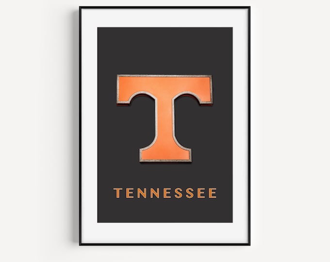 Tennessee Art Print. Tennessee Wall Art Print. Tennessee T Sign Wall Art Print or Canvas. UT Grad Gift. Gift for Him. Man Cave Wall Art.