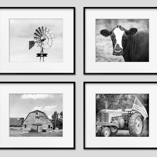 Farmhouse Wall Art Farm Set of 3 Poster Black White Cow Poster Etsy