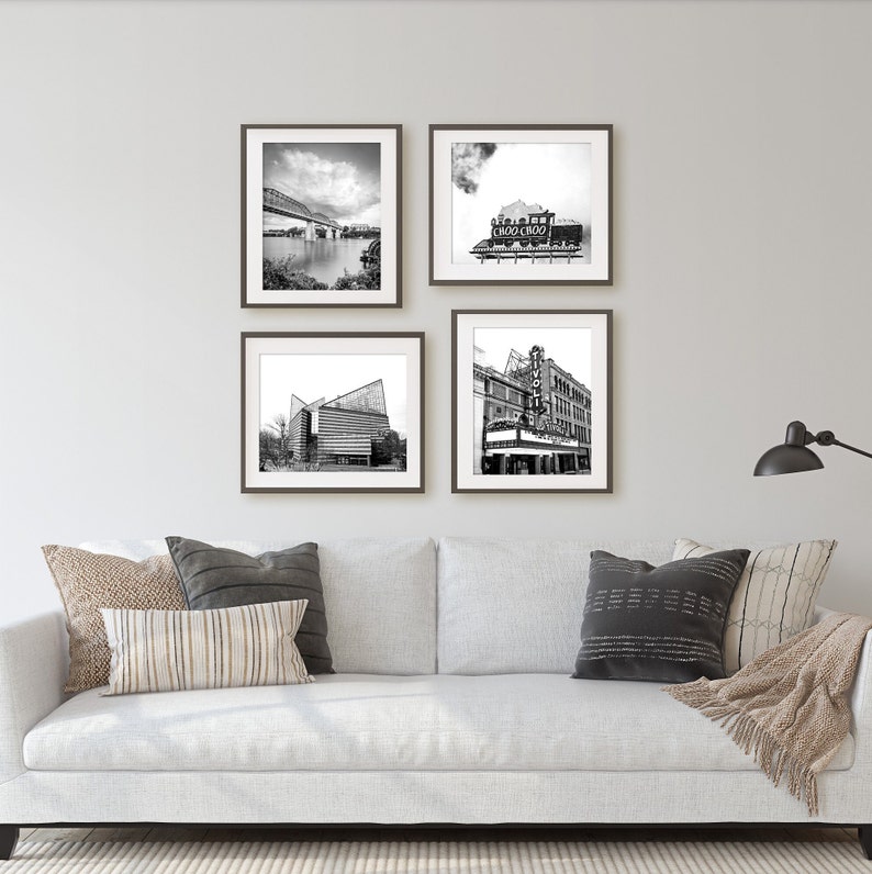 Chattanooga Photography Print Set, Chattanooga Wall Art, Black & White, Walnut St Bridge, Framed Chattanooga Prints, Chattanooga Canvas Set image 3