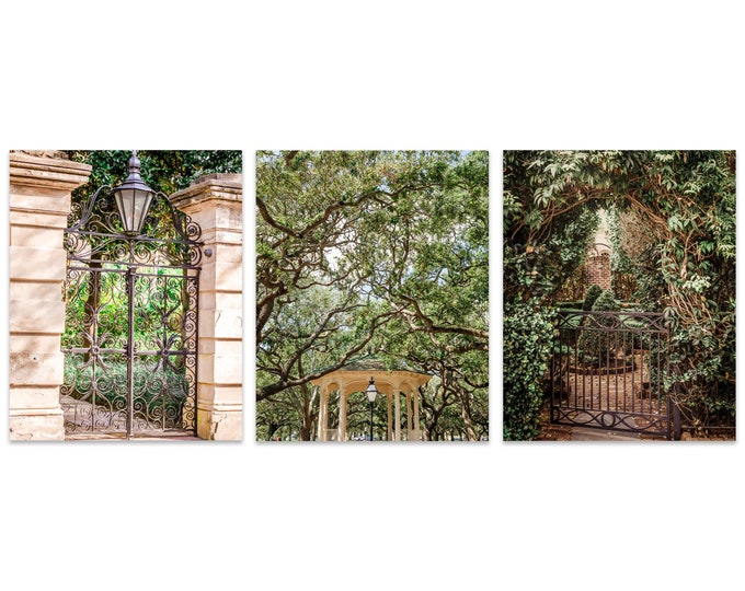 Charleston Gardens Prints, Prints Set of 3. Wall Art Gallery. Charleston Garden Pictures, Gates of Charleston, Rustic Wall Decor, Canvas Art