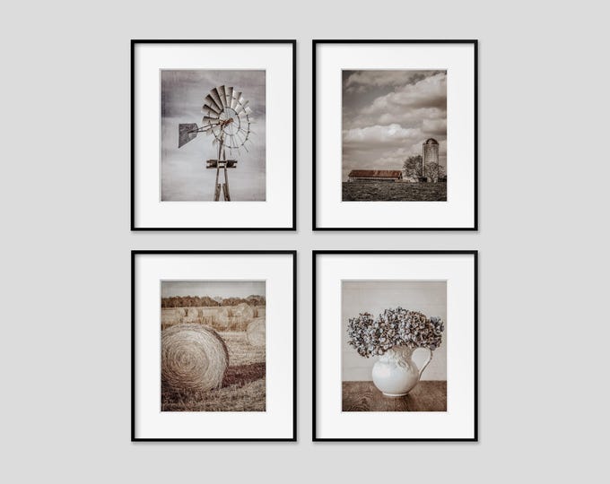 Moody Farmhouse Print or Canvas Set Wall Art. Muted Tones with Rustic Country Photography Prints for Modern Farmhouse or Vintage Farmhouse.