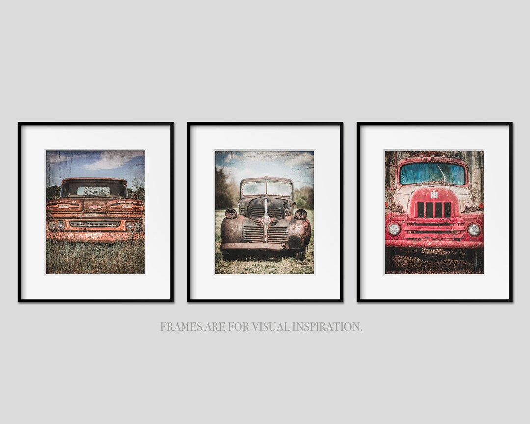 Vintage Trucks Wall Art Set of 3 Rustic Car Art Prints Etsy