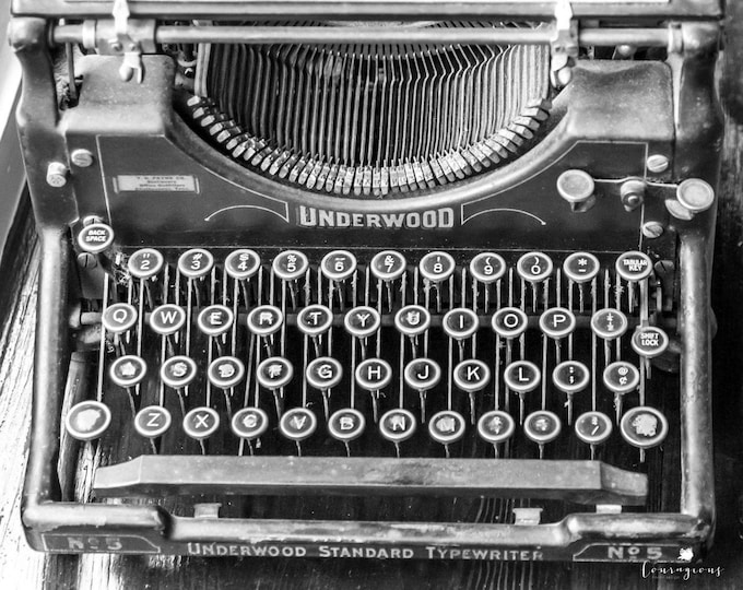 Vintage Typewriter Photography Black & White Monochrome Wall Art Decor Writing Keys Letters Print Canvas 30x24 24x20 20x16