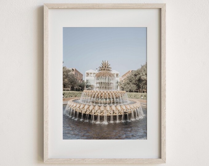 Pineapple Fountain Charleston Wall Art Print or Canvas Decor. Light and Airy Charleston Photography Print or Custom Framed Print.