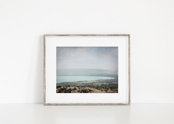Rustic Sea of Galilee Wall Art Decor Print or Canvas. Antique Style Rustic Israel Home Decor Wall Art. Church Holy Land Art for Her or Him.