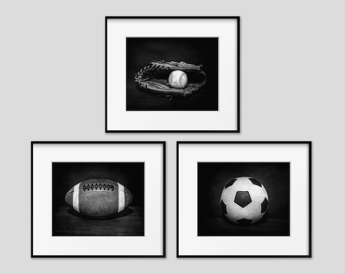 Black & White Sports Wall Art Prints. Sports Photography Print Set for Wall Decor. Boys Room Sports Wall Art. Soccer Art Print. Baseball Art