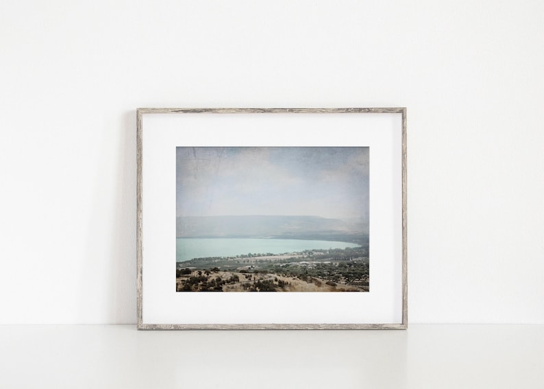 Rustic Sea of Galilee Wall Art Decor Print or Canvas. Antique Style Rustic Israel Home Decor Wall Art. Church Holy Land Art for Her or Him. image 1