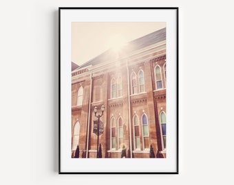 Nashville Wall Art Print or Canvas. The Ryman Nashville Photography Print featuring the Stained Glass Windows and the Sun over The Ryman.