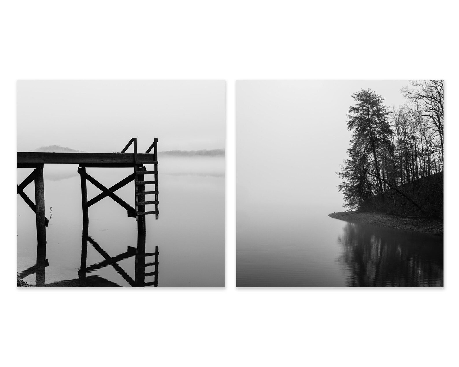 Lake Wall Decor Black & White Prints Rustic Home Decor Set Etsy