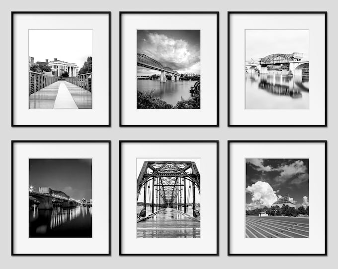 Black & White Chattanooga Wall Art Print or Canvas Set. Chattanooga Photography Prints for Gallery Wall. Chattanooga Skyline Pictures Art.
