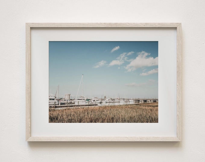Sailboats Print, Charleston Photography, Boat Wall Art, Charleston Harbor, Blue & White, Light and Airy, Large Canvas Art, Custom Framed Art