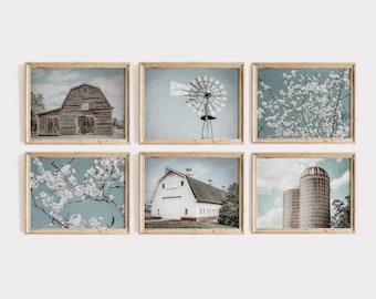 Farmhouse Photography Print Set. Teal Blue & Turquoise Barn Landscapes Photography for Shabby Chic Farmhouse and Modern Farmhouse Decor.