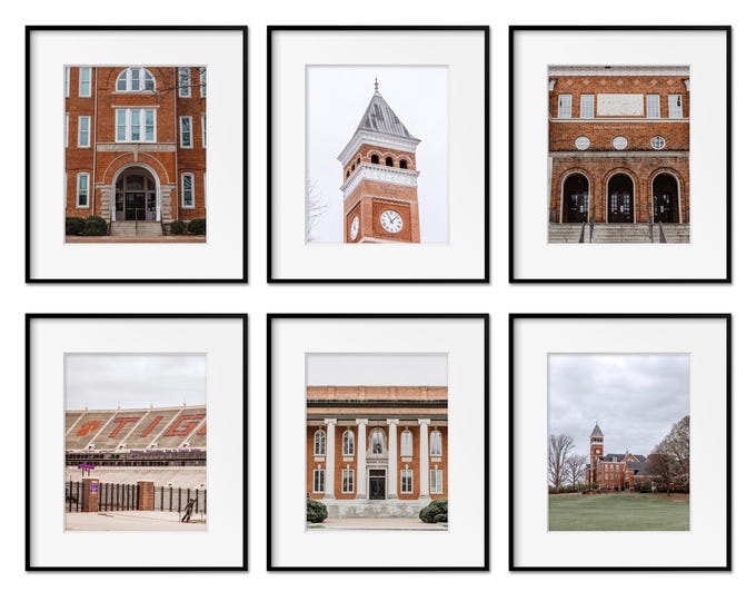 Clemson Wall Art Print or Canvas Set of 6. Clemson Photography Wall Art Decor. Clemson South Carolina Art for Gallery Wall. Graduation Gift.
