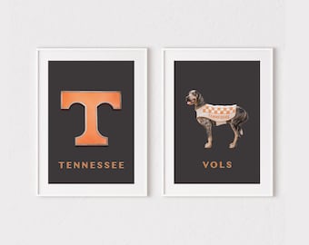 Tennessee Decor Wall Art Print Set. UT Knoxville Wall Art. Tennessee and Smokey Vols Print Set of 2. Orange & White Vols Gift for Him.