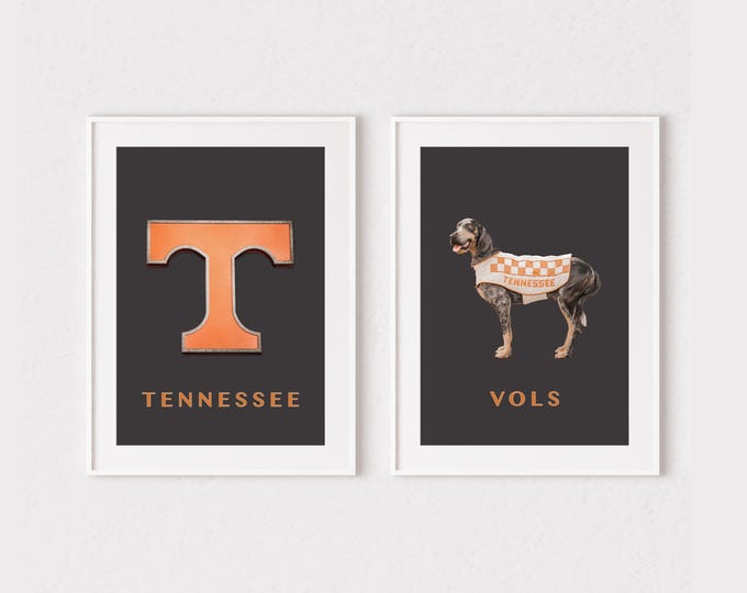 Tennessee Decor Wall Art Print Set. UT Knoxville Wall Art. Tennessee and Smokey Vols Print Set of 2. Orange & White Vols Gift for Him.