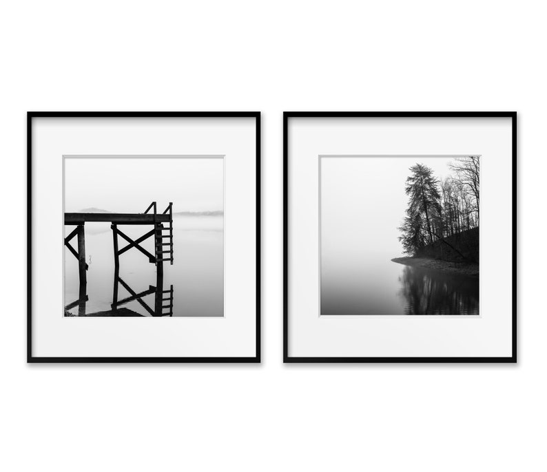 Lake Wall Decor Black & White Prints Rustic Home Decor Set Etsy