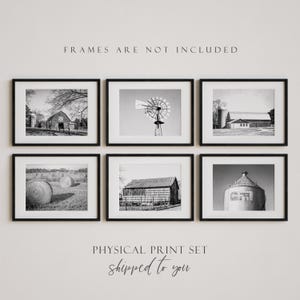 Modern Farmhouse Print Set Wall Art. Rustic Country Wall Art for American Farmhouse Decor. Artistic Textured Barn Landscape Prints. imagem 5
