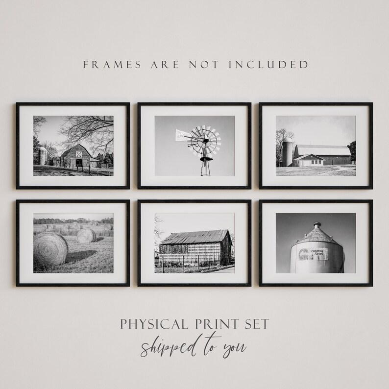 Modern Farmhouse Print Set Wall Art. Rustic Country Wall Art for American Farmhouse Decor. Artistic Textured Barn Landscape Prints. imagem 5