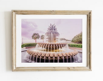 Charleston SC Art Print or Canvas. Pineapple Fountain at Waterfront Park Photography Wall Art Print. Sunrise Photography Gift for Her.