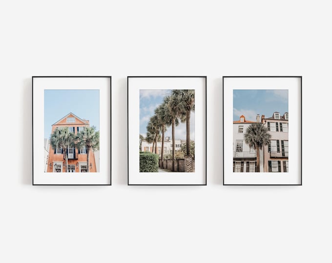 Charleston, SC Wall Art Print or Canvas Set. Charleston Photography Prints for Gallery Wall. Light & Airy Coastal Wall Art With Palm Trees.