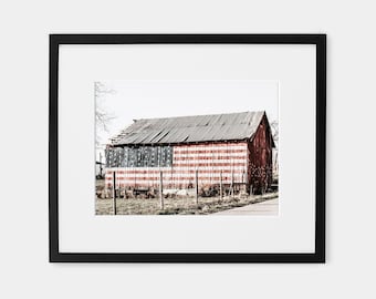 Rustic Patriotic American Flag Barn Wall Art Photography Print or Canvas. Farmhouse American Flag Art Print. Americana. Metal or Wood Print.
