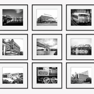 Chattanooga Wall Art Print or Canvas Set of 9. Chattanooga Photography Wall Art Decor. Black & White Art for Gallery Wall Discounted Set. image 1