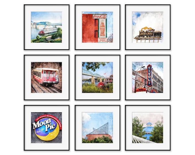 Colorful Chattanooga Art Print Set of 9. Chattanooga Photography Wall Decor. Colorful Art for Gallery Wall Discounted Print or Canvas Set.