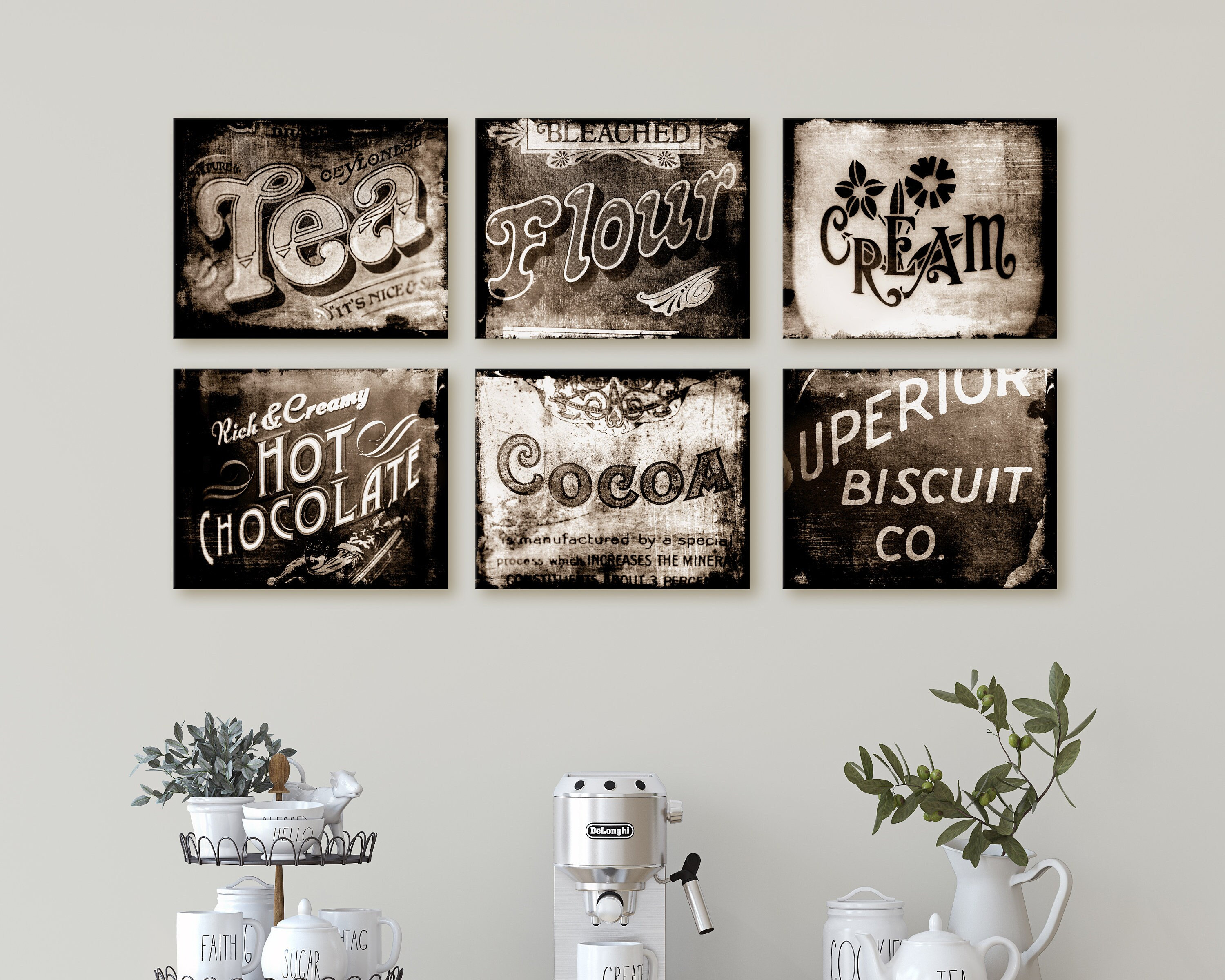 kitchen wall art print or canvas set. rustic modern farmhouse