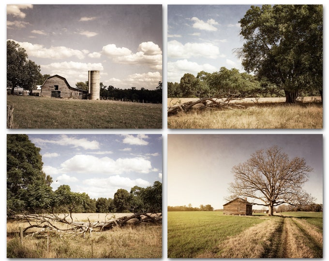 Rustic Barn Landscape Photography Prints, Farmhouse Decor, Barn Wall Art, Country Life, Fixer Upper Style, Framed Prints, Canvas Set of 4