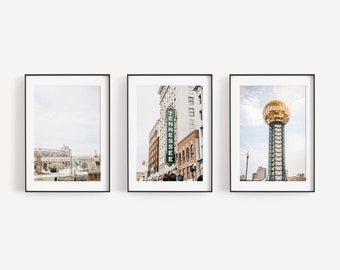 Knoxville Wall Decor Art Prints or Canvas. Knoxville, TN Photography Prints Set of 3 with the Tennessee Sign, Neyland Stadium & Sunsphere.