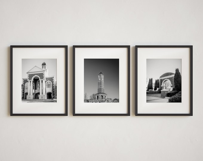 Lee University Wall Art Prints or Canvas Set of 3. Black & White Photography Prints of Lee University Gallery Wall Set. Graduation Gift
