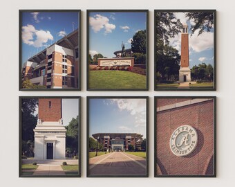 UA Tuscaloosa Wall Art Print Set of 6. Alabama Photography Wall Art Decor. University of Alabama Art for Gallery Wall Set. Alabama Prints.