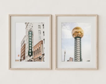Knoxville, TN Art Prints. Knoxville Tennessee Photography Wall Art Decor. Tennessee Theatre Marquee Sign & World's Fair Sunsphere Set of 2.