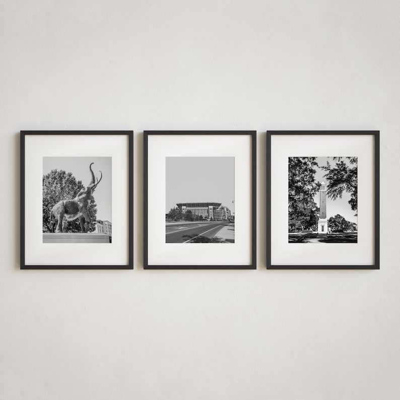 University of Alabama Wall Art Prints or Canvas Set of 3. Tuscaloosa Photography Prints. UA Crimson Tide Gallery Wall Art Decor image 1