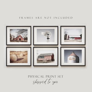 Modern Farmhouse Print Set Wall Art. Rustic Country Wall Art for American Farmhouse Decor. Artistic Textured Barn Landscape Prints. imagem 2