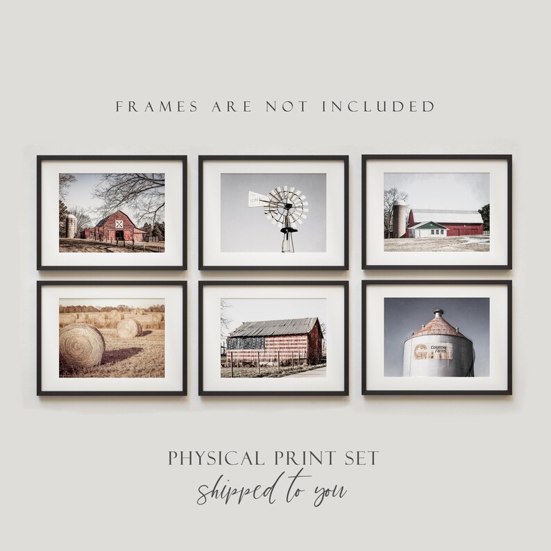 Modern Farmhouse Print Set Wall Art. Rustic Country Wall Art for American Farmhouse Decor. Artistic Textured Barn Landscape Prints. imagem 2