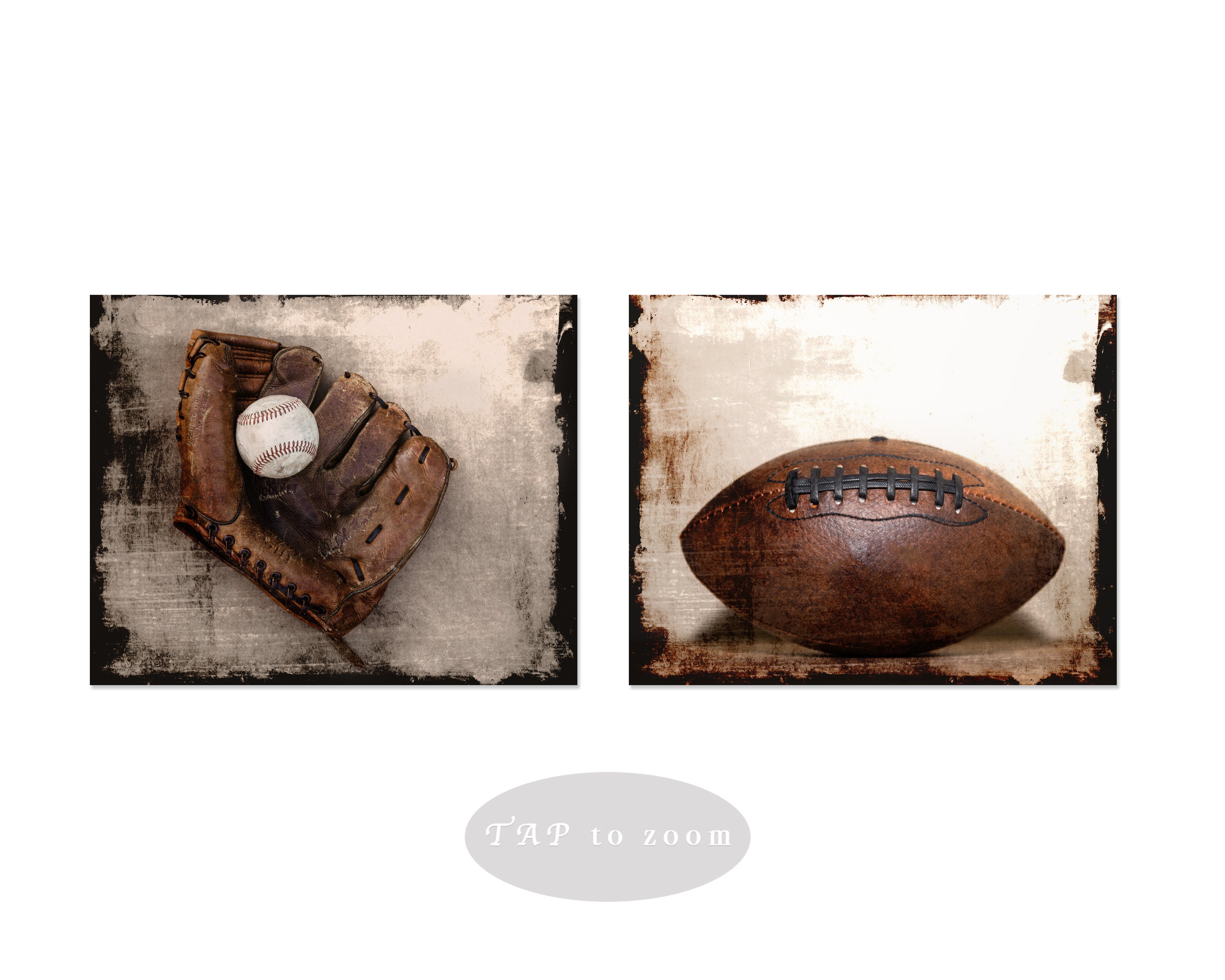 Vintage Sports Wall Art Prints or Canvas Set Decor. Rustic Baseball