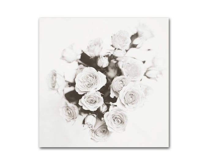 Floral Photography Print, Black & White Roses, Shabby Chic Style, Rose Wall Art, Framed Floral Print, Framed Roses Art, Floral Canvas
