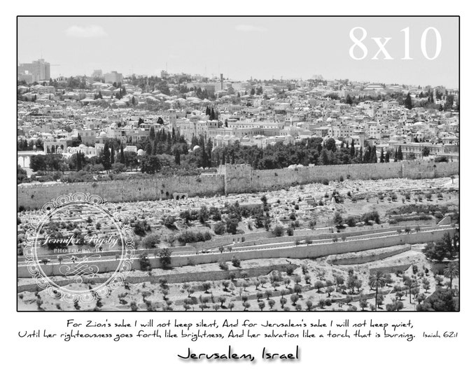 For Zion's Sake - Scripture Art Print, Jerusalem, Israel, Prophetic Art, Israel Photography, Black and White, Inspiration