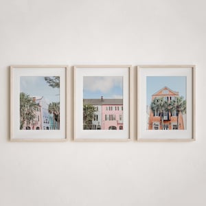 Charleston Art Print Set. Charleston, SC Photography Prints. Colorful Rainbow Row, Charleston Houses Wall Art Print Set of 3. Gift for Her.